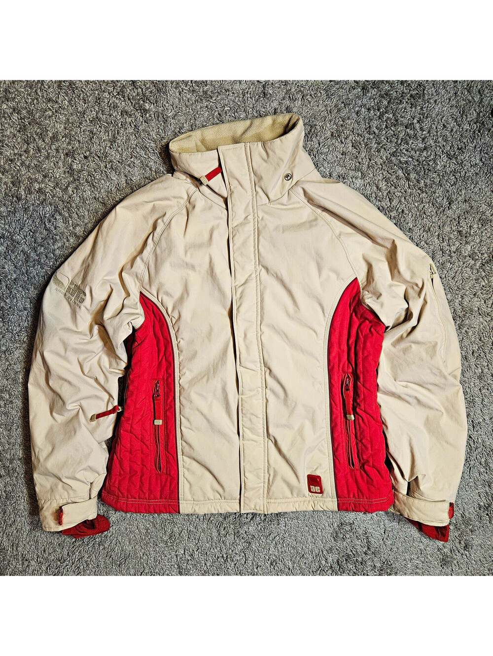 American Eagle Outfitters Men’s L Beige/Red Full Zip Stand-Up Quilted Jacket